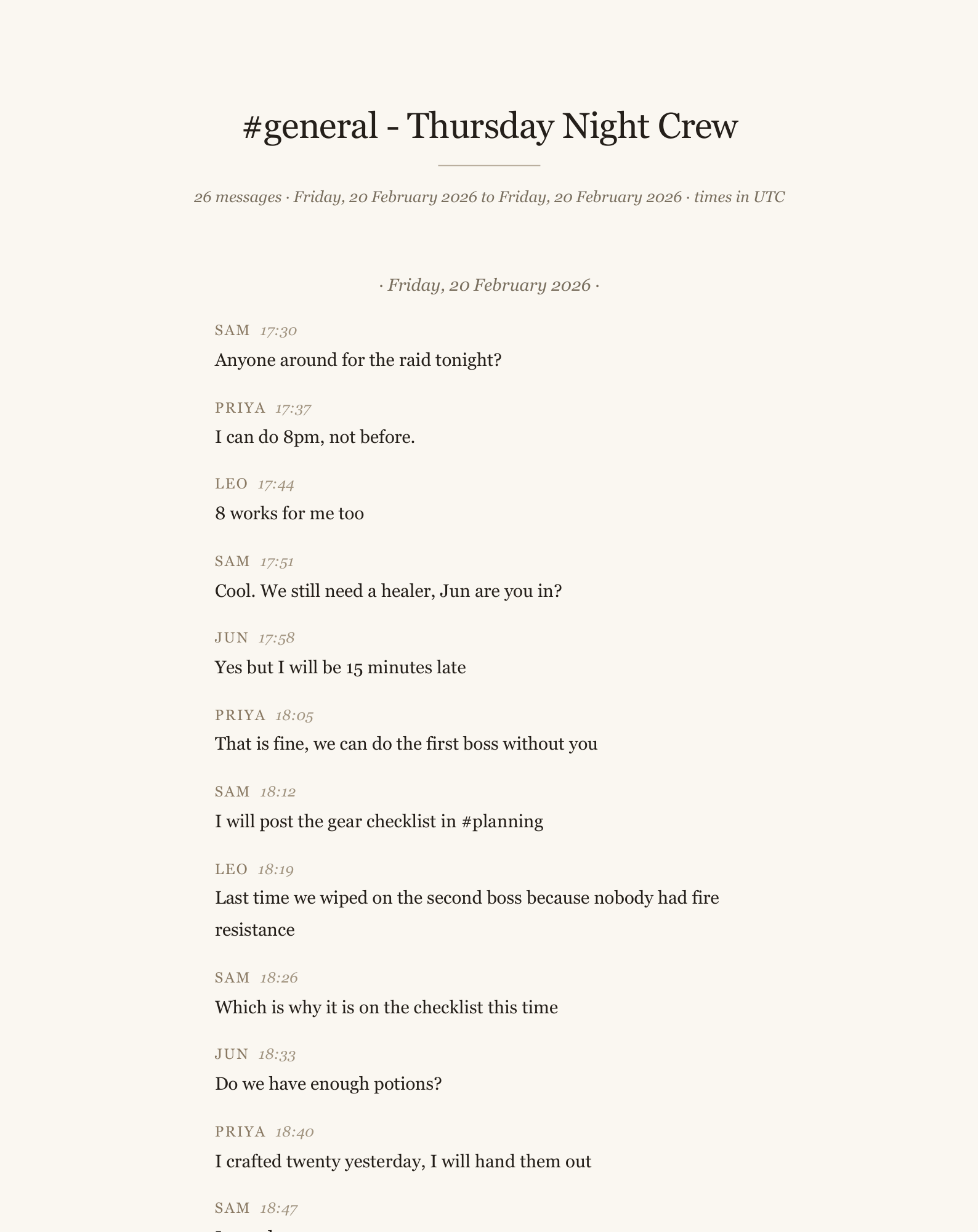 A page of the sample transcript in the Book style