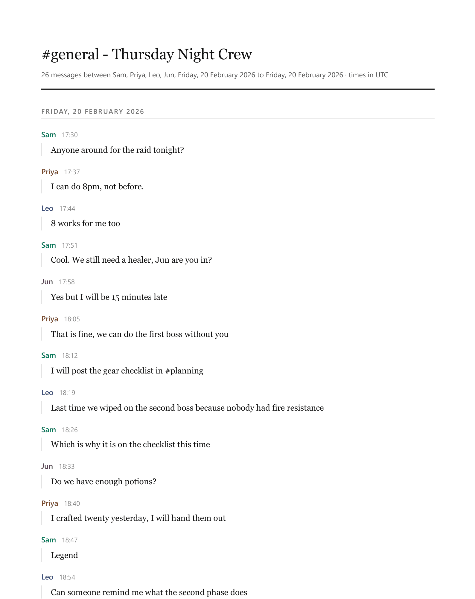 A page of the sample transcript in the Clean document style
