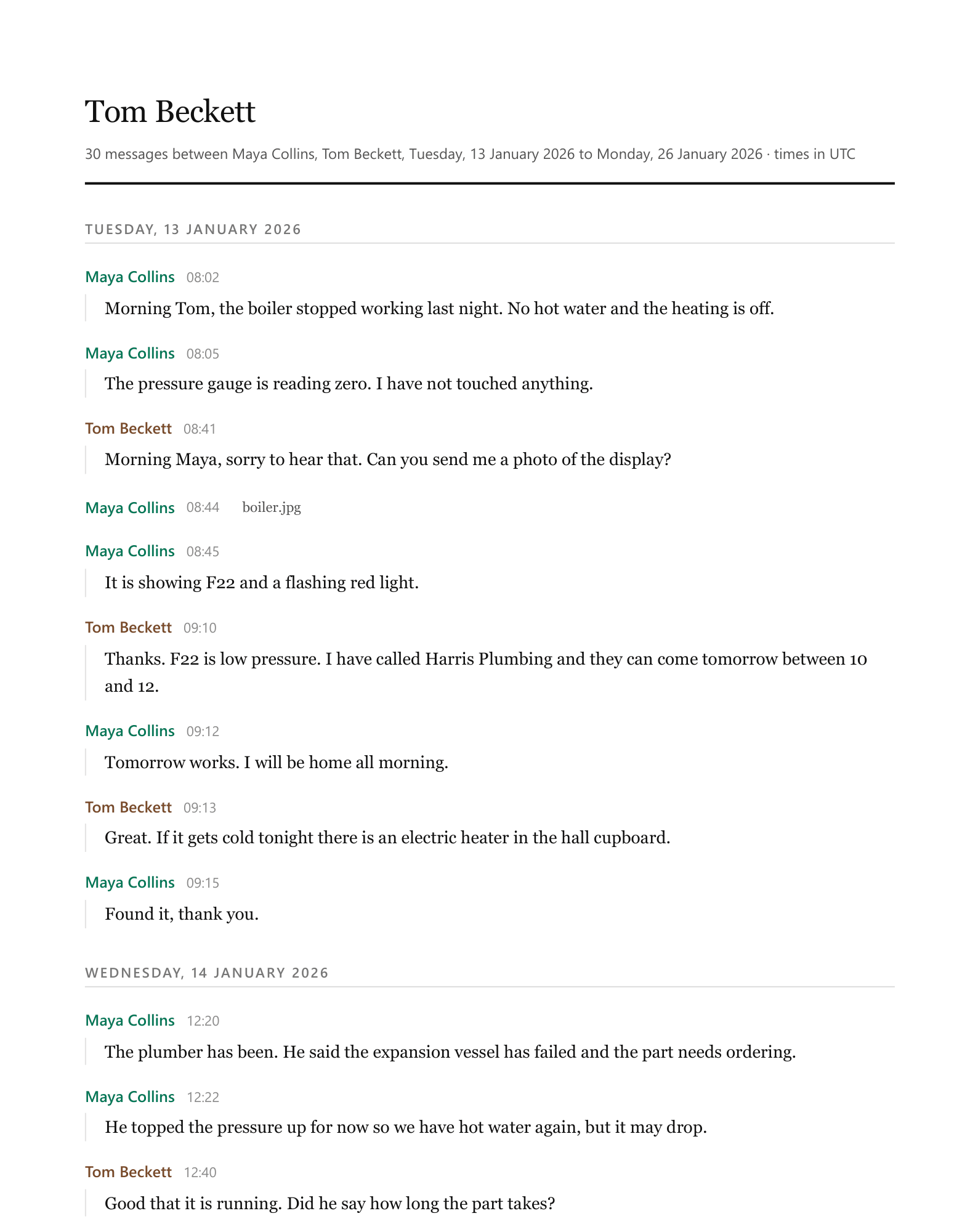 A page of the sample transcript in the Clean document style