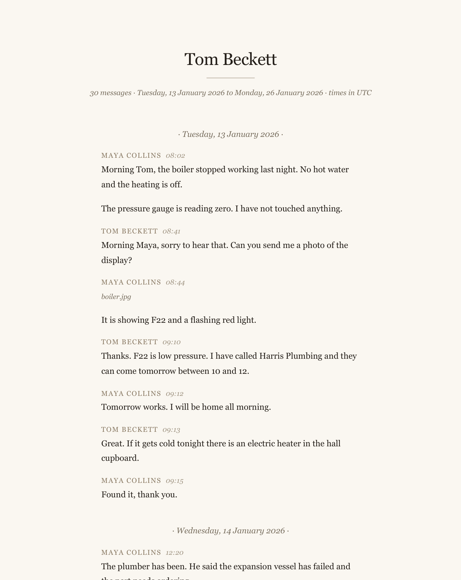 A page of the sample transcript in the Book style