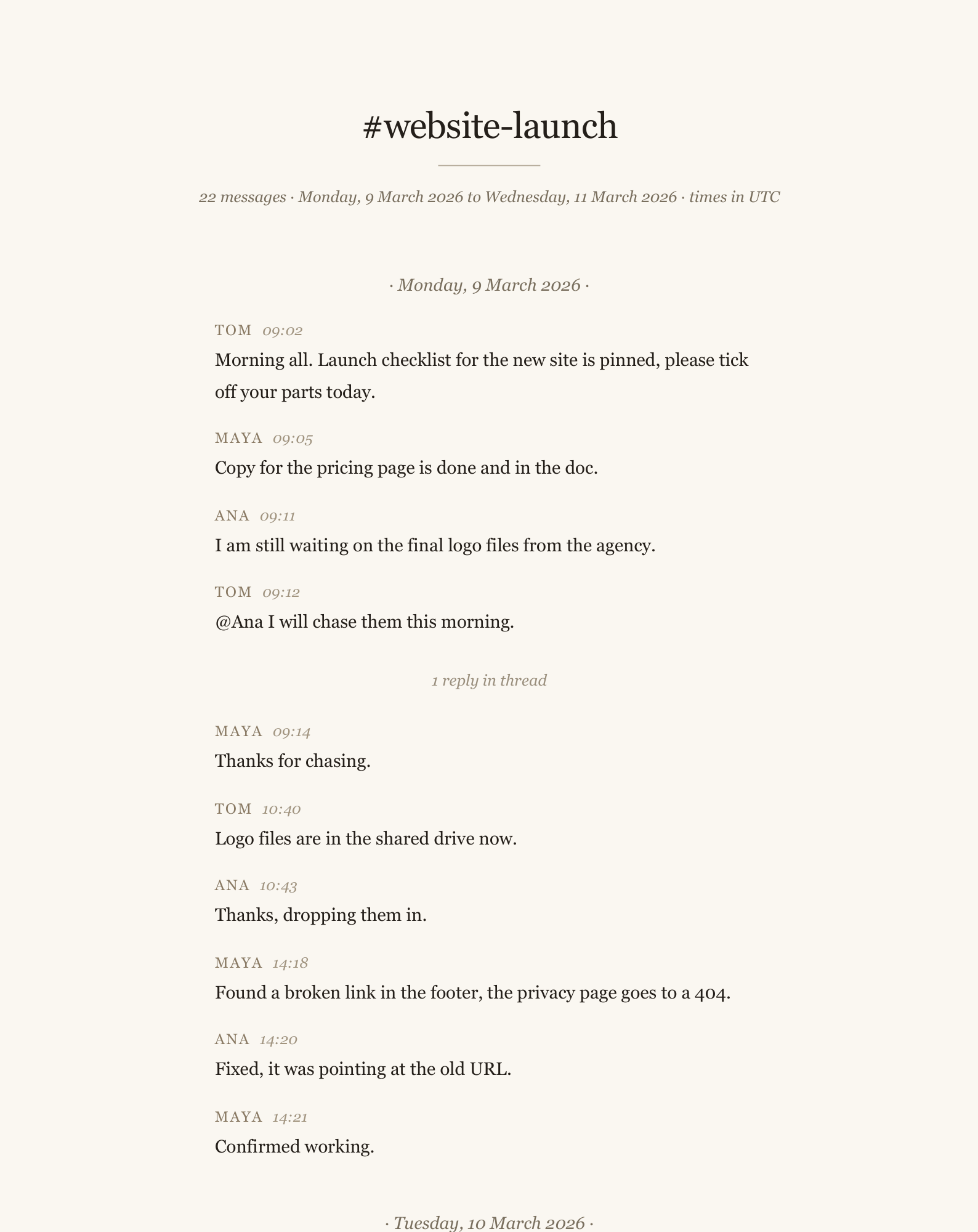 A page of the sample transcript in the Book style