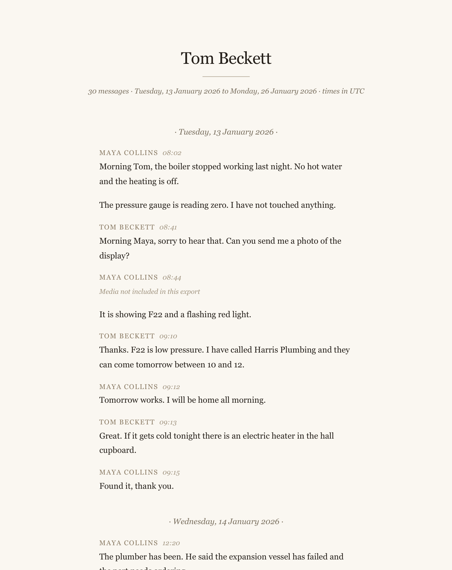 A page of the sample transcript in the Book style
