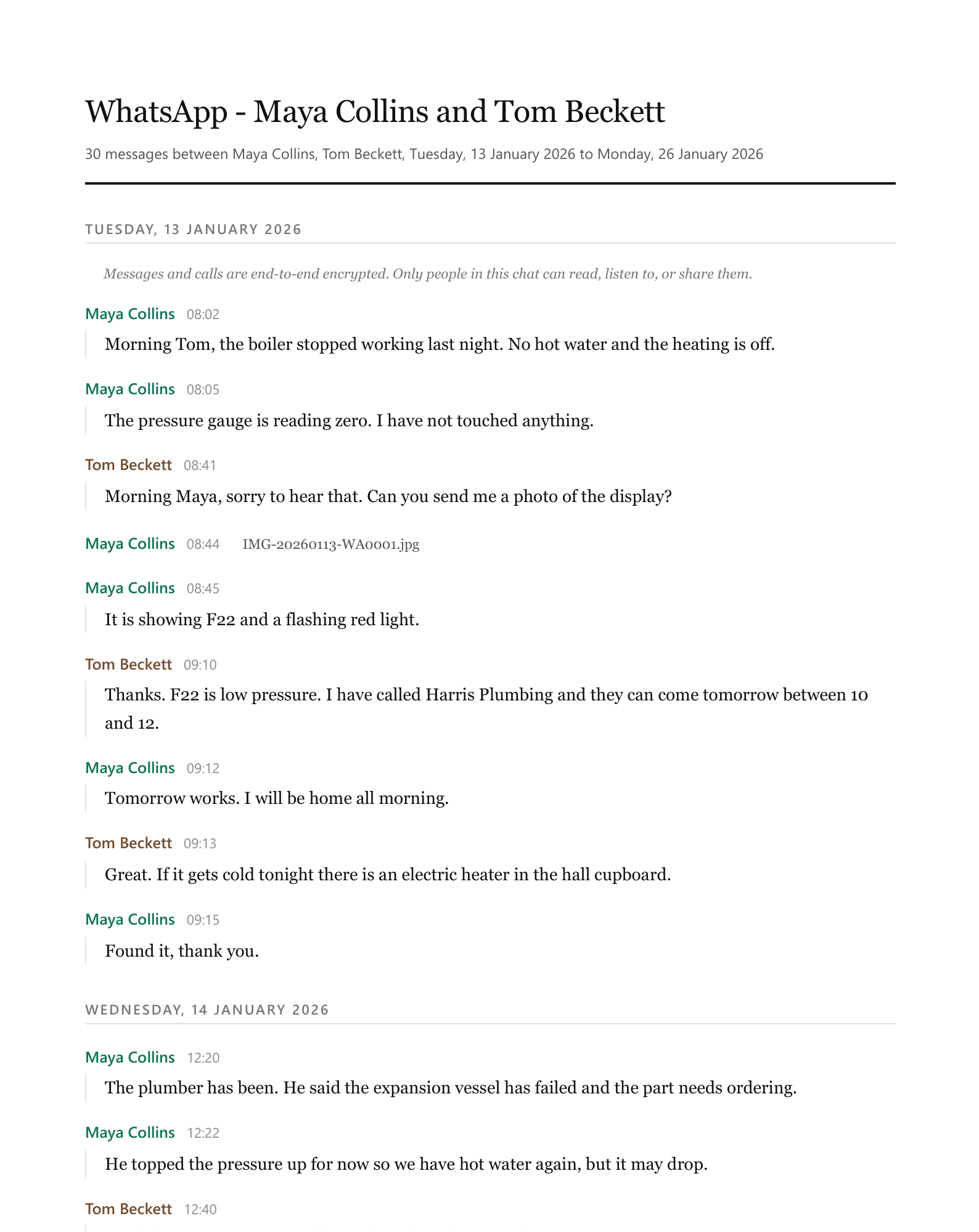 A page of the sample transcript in the Clean document style