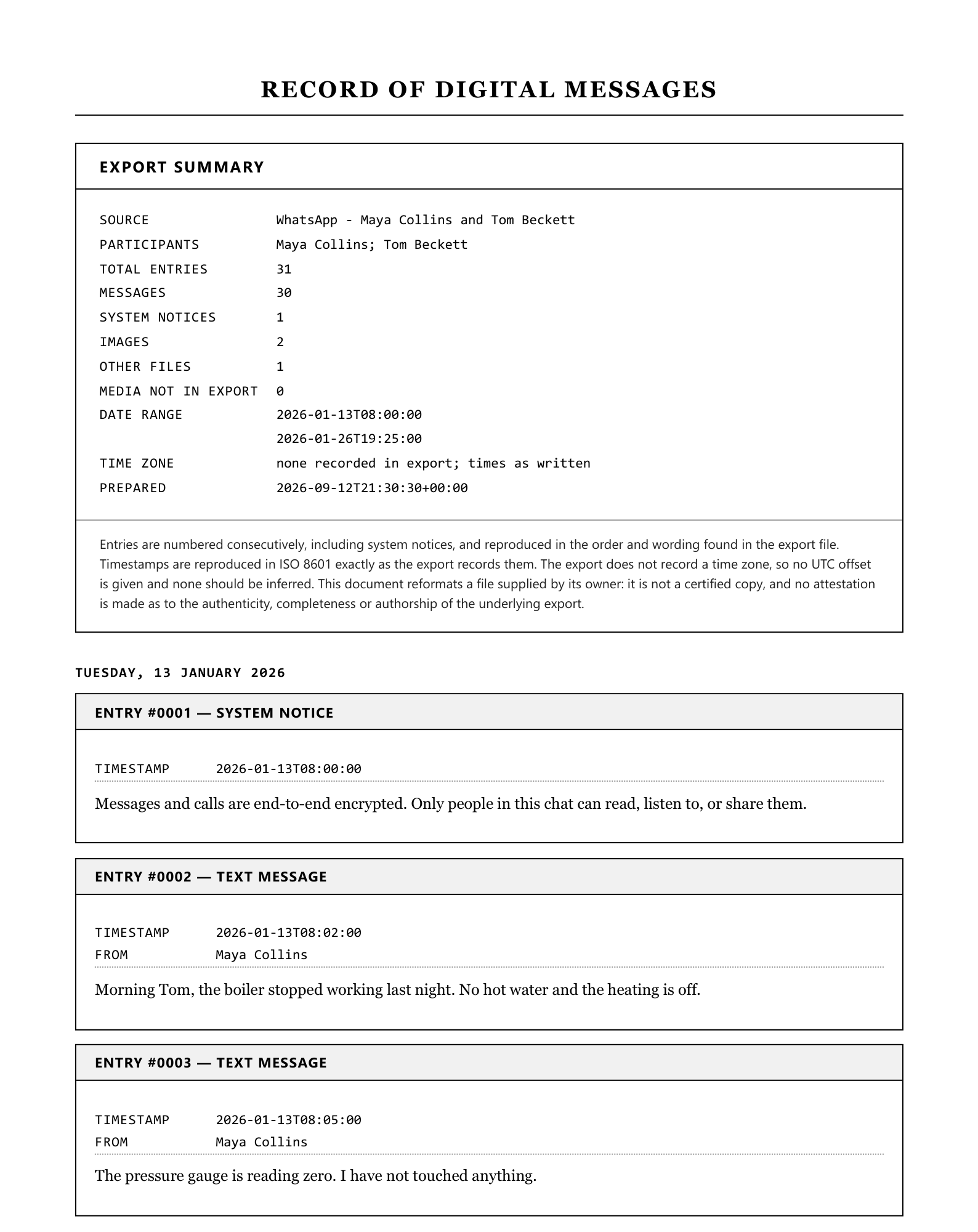 A page of the sample transcript in the Formal / legal style