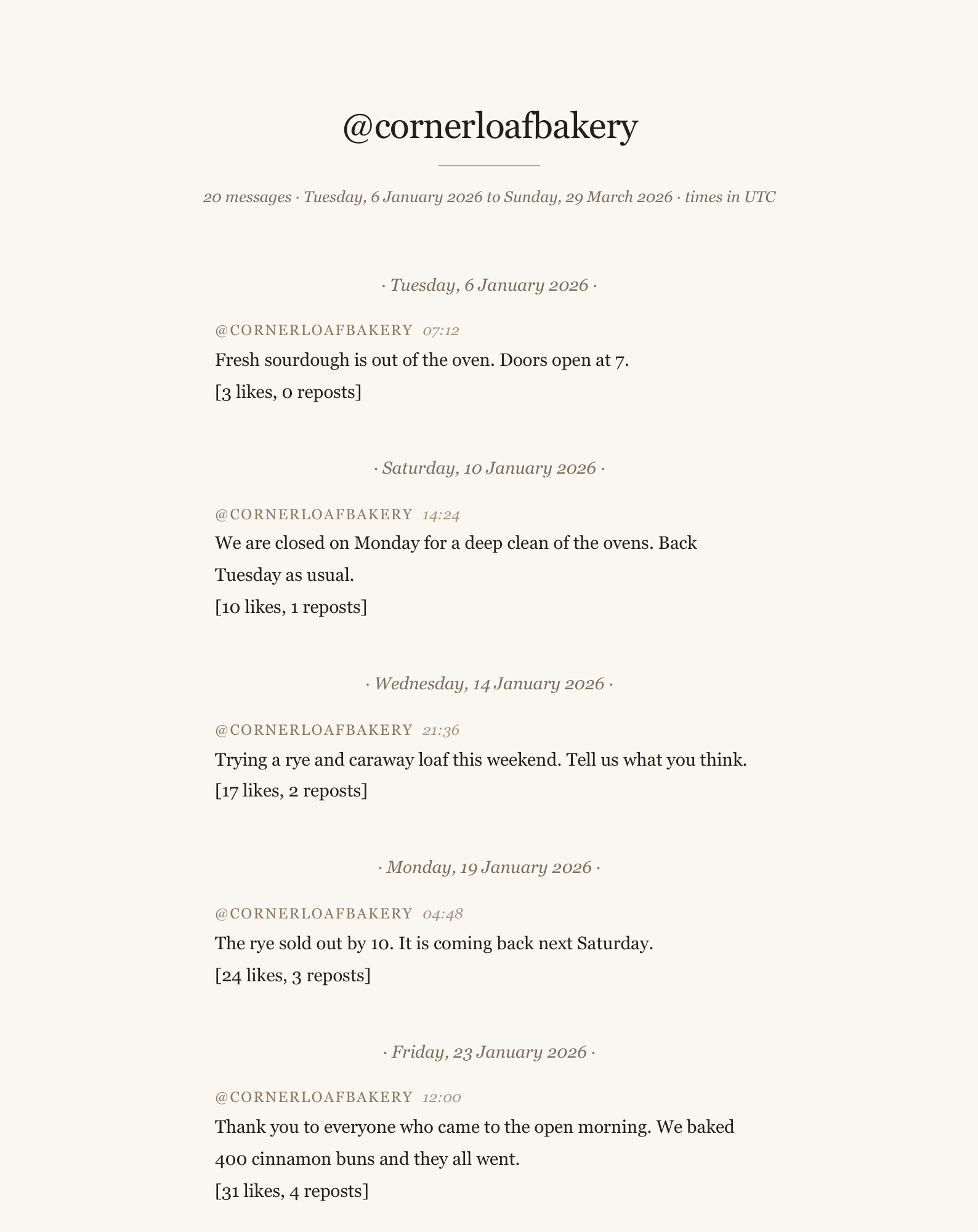 A page of the sample transcript in the Book style