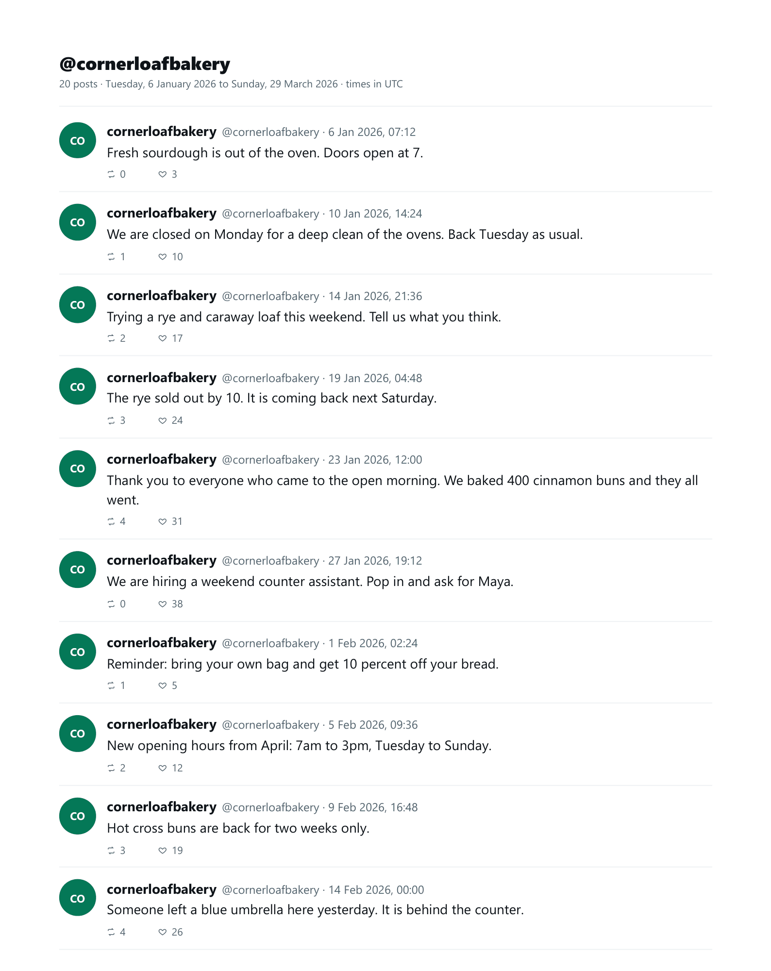 A page of the sample transcript in the X look style