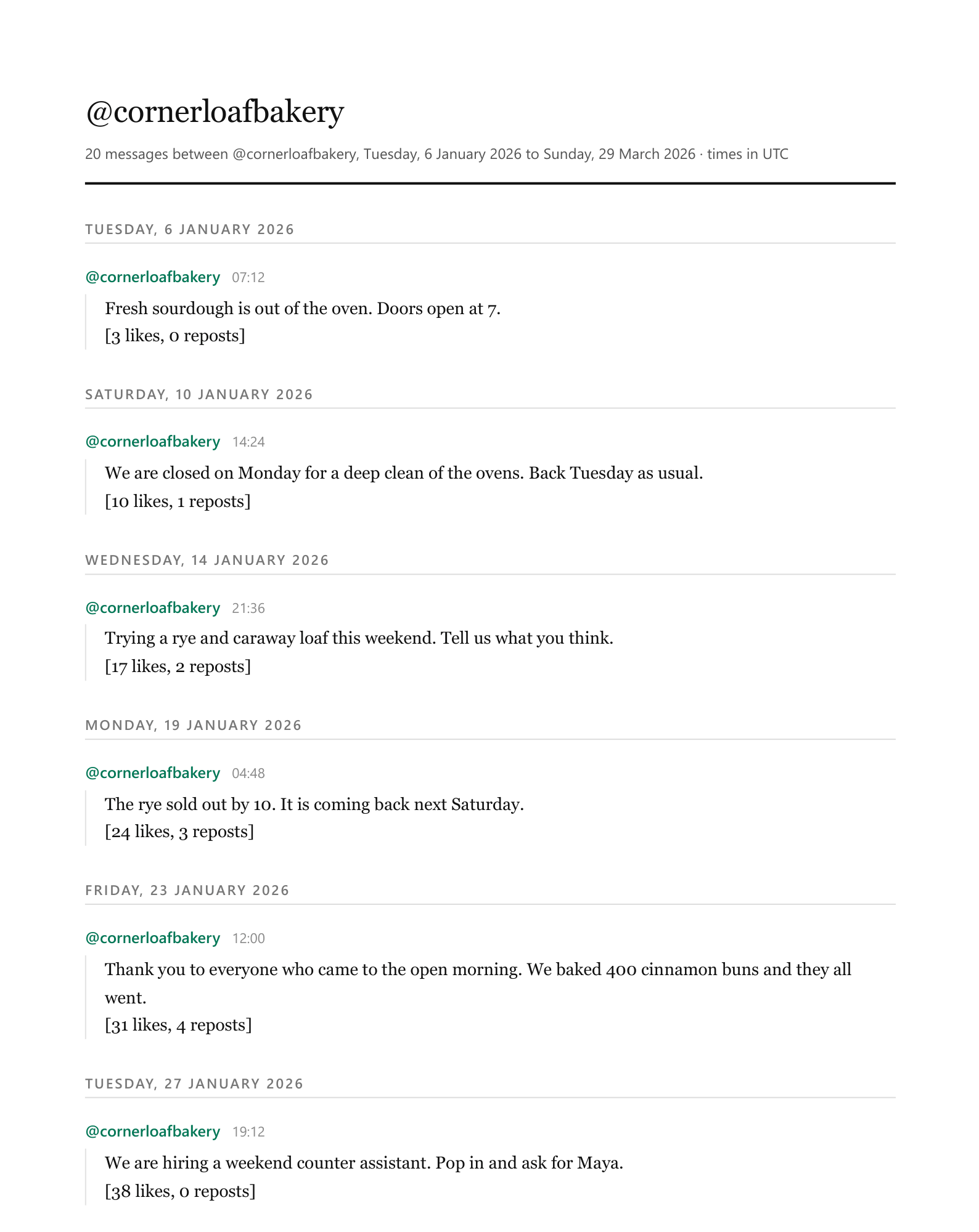 A page of the sample transcript in the Clean document style