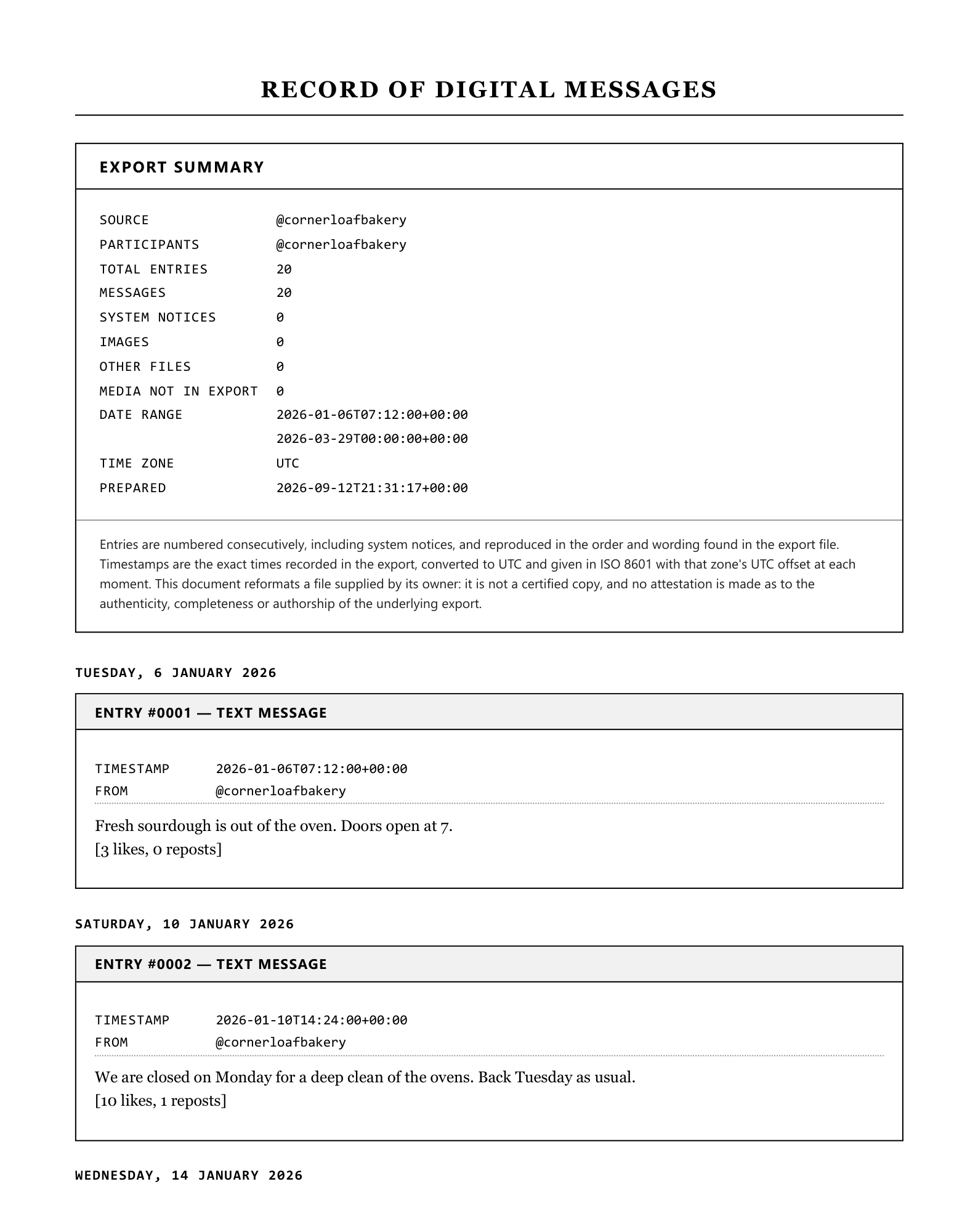 A page of the sample transcript in the Formal / legal style